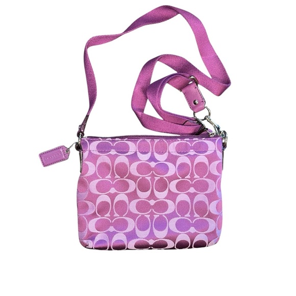 Coach Swingpack Crossbody Bag – Plum Signature Sateen with Coordinated Trim - Picture 2 of 9